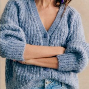 Sezane Blue Cozy Cardigan with Relaxed Fit